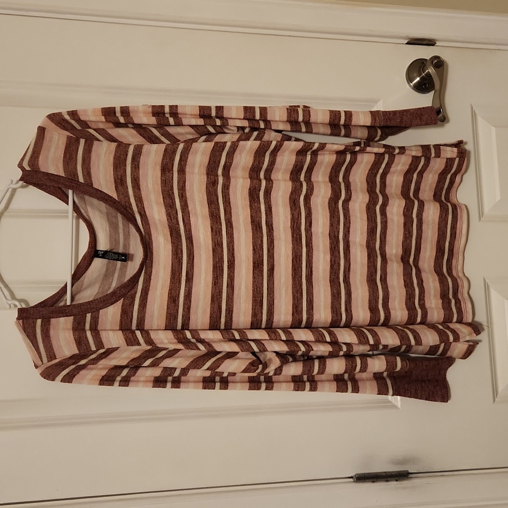 torrid Pink and Brown Striped Long Sleeve Top